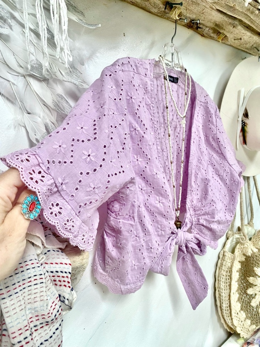 Lavender dream eye-lit boho cover up w shabby chic hippy western Gypsy vibe